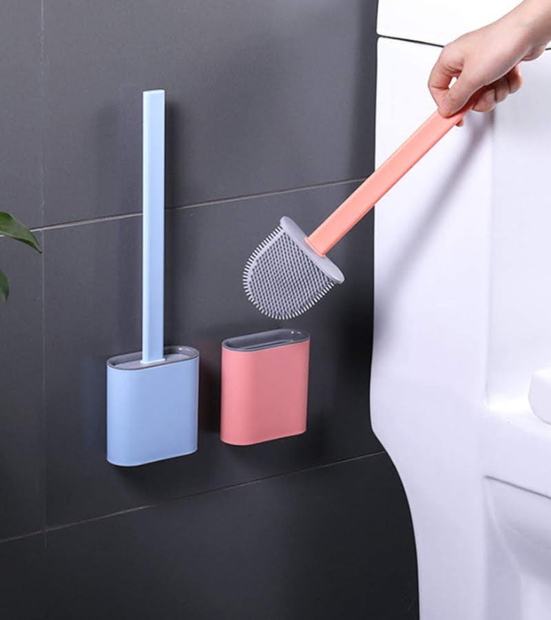 Brosse de nettoyage de toilette en silicone - Rose