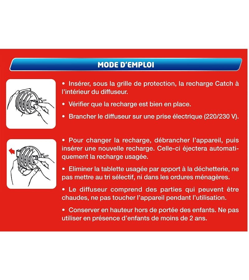 Recharges anti moustiques inodore pour diffuseur electrique catch, 1 nuit,  30 plaquettes - Tous les produits insecticides - Prixing