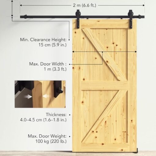 Kit Rail de porte coulissante suspendu 200cm – Image 3