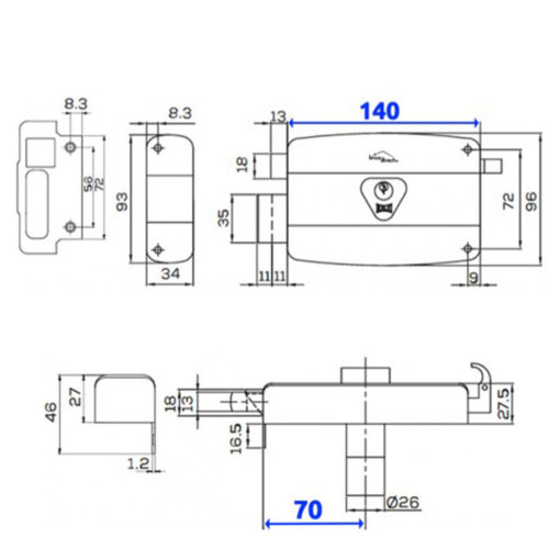 Serrure a tirage en applique 140mm INTEGRALE (Clé Spécial) – Image 3