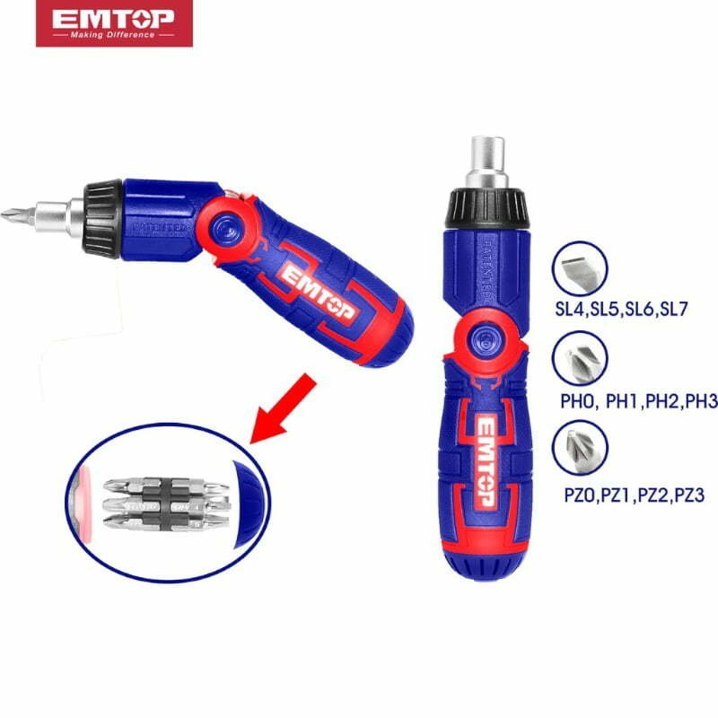 Tournevis À Cliquet Pliant 13en1 Avec 12 Embouts 25mm EMTOP