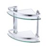 Etagère double d'angle salle de bain verre et aluminium