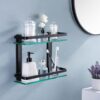 Etagère face double aluminium noir + verre