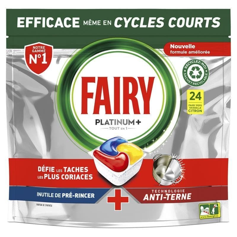 Fairy Platinum+ Pastilles Lave-Vaisselle 24 Tablettes