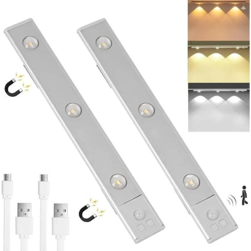 Réglette LED détecteur de mouvement rechargeable aluminium 40cm – Image 3