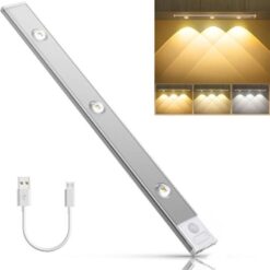 Réglette LED détecteur de mouvement rechargeable aluminium 40cm