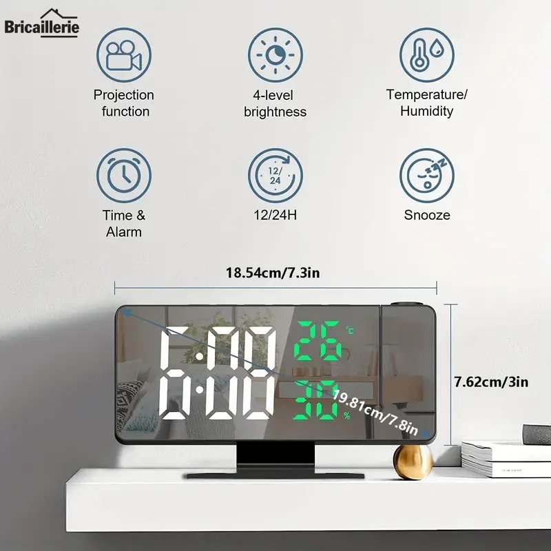Réveil LED miroir à projection 180° – Image 3
