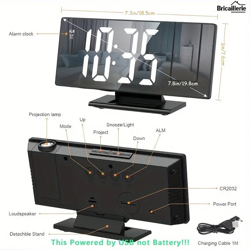 Réveil LED miroir à projection 180° – Image 4