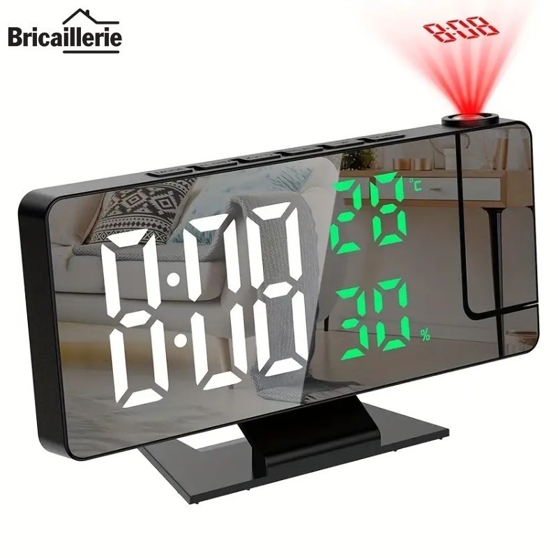 Réveil LED miroir à projection 180°