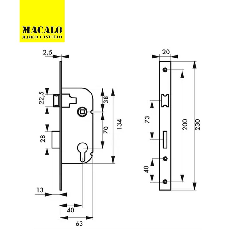 Serrure à larder canon axe 40 MACALO – Image 2