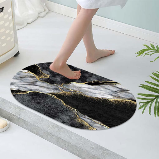 Tapis anti dérapant ovale pour cuisine / salle de bain marbre – Image 3