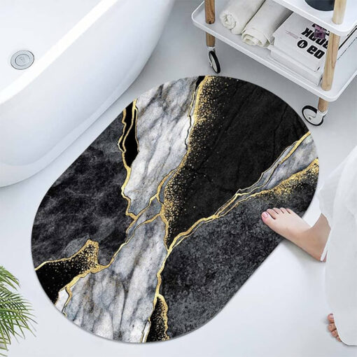 Tapis anti dérapant ovale pour cuisine / salle de bain marbre