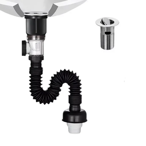 Siphon Lavabo Anti Odeurs Anti Retour à Bouton Noir