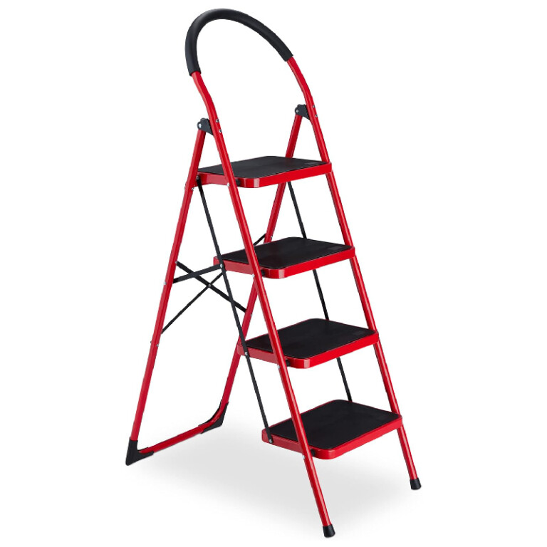 échelle Bricolage Rangement Facile Escabeau 3 Marches Home Vida - Acier Robuste Pliable - Tapis Antidérapant - 105x46x75 Cm - Blanc Ou Noir Tapis Marche Pliable