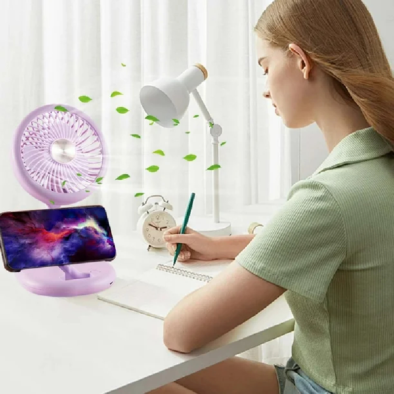 Ventilateur pliable rechargeable avec support pour téléphone – Image 2
