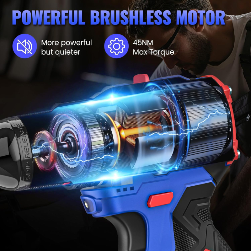 Visseuse Perceuse Brushless A Batterie 16.8V POWERBLU YAE6150 – Image 3