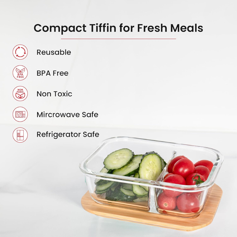 Boîte à lunch en borosilicate avec couvercle en bois – Image 6