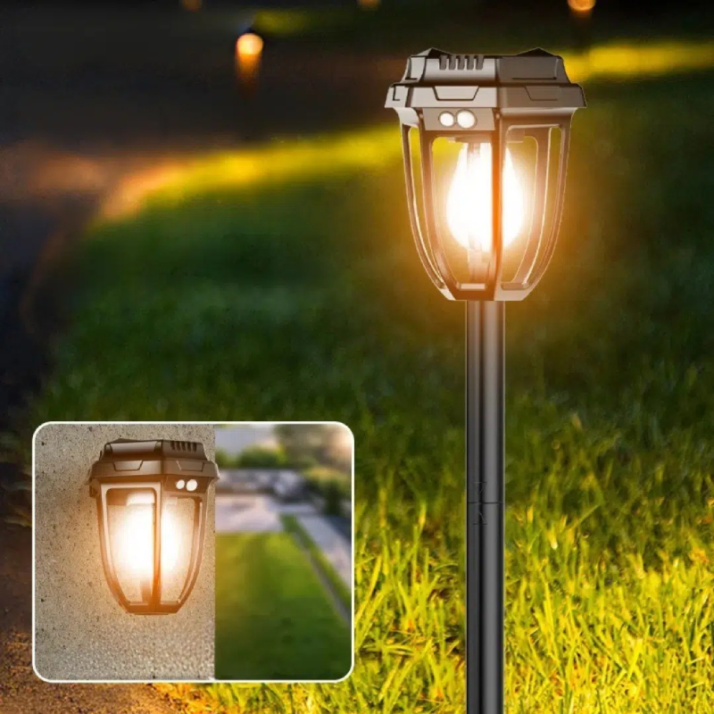 Lampe Solaire Murale avec Détecteur de Mouvement et Poteau de terre