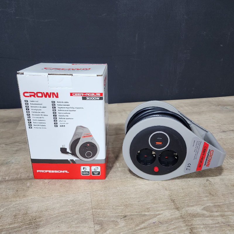 Enrouleur de Câble 2 ports + USB (A et C) 7m Crown 3000W A02U15 – Image 2