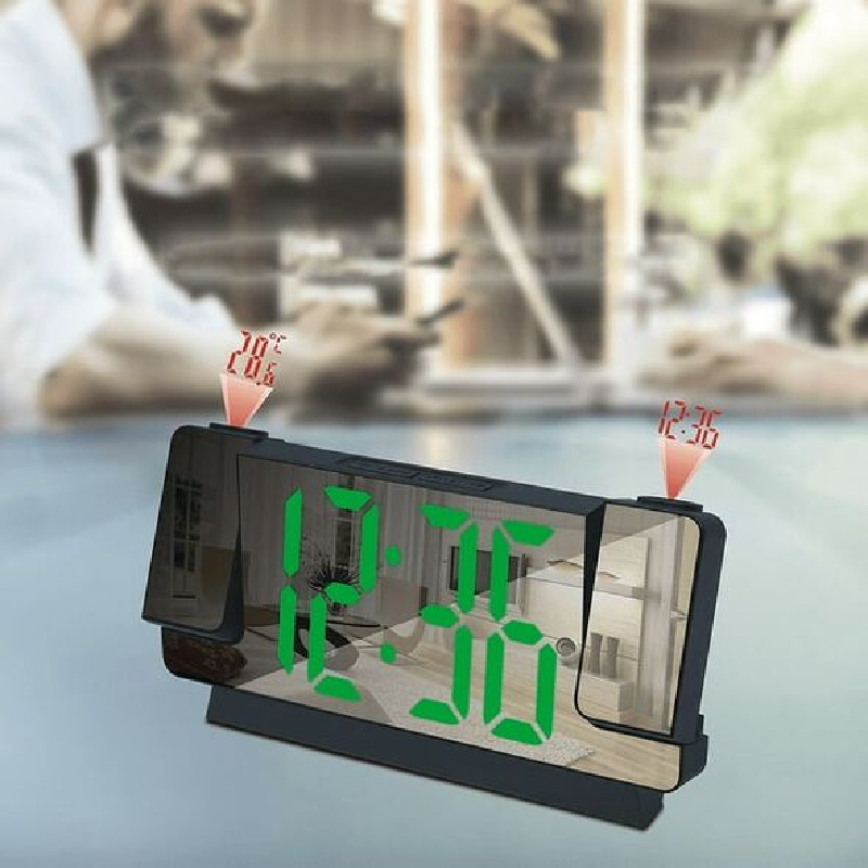 Réveil LED bois à projection heure et température 180° – Image 2