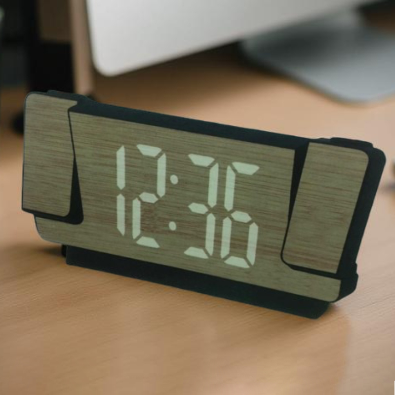 Réveil LED bois à projection heure et température 180° – Image 4