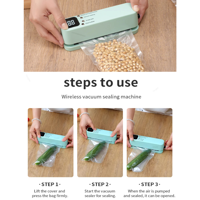 Mini machine à sceller rechargeable + 6 sachets alimentaires – Image 5