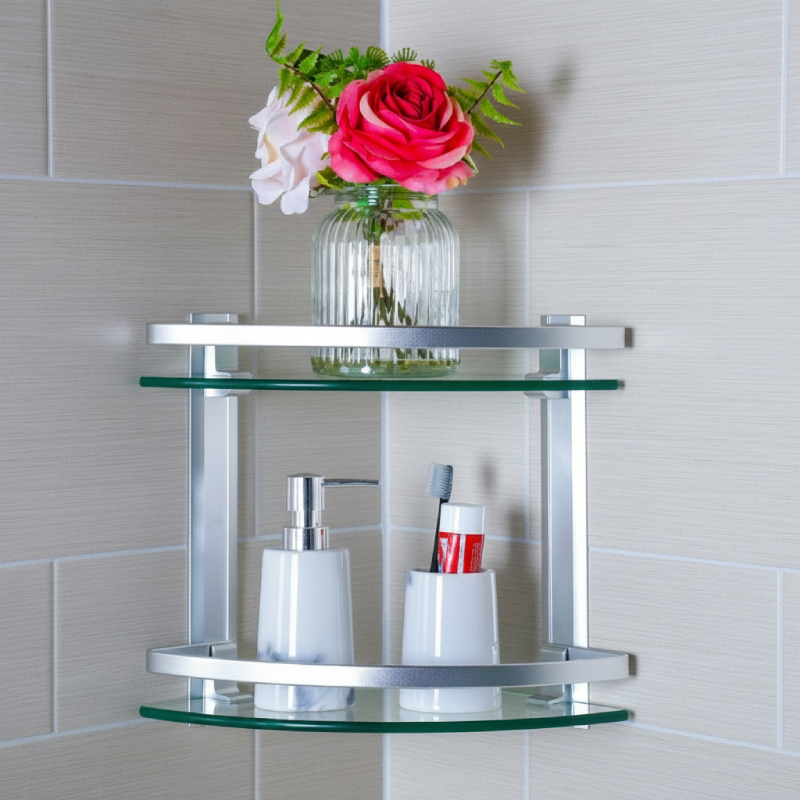 Etagère coins Double en verre et Aluminium OSCAR – Image 2