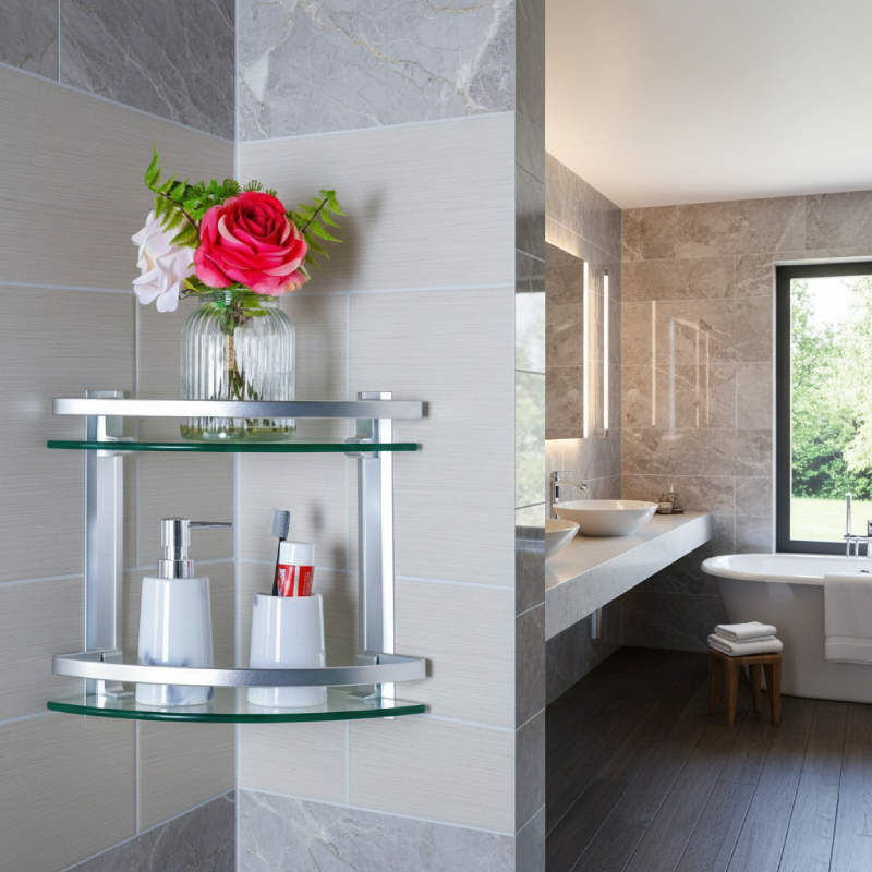 Etagère coins Double en verre et Aluminium OSCAR