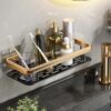 Etagère face salle de bain aluminium noir et doré 50cm