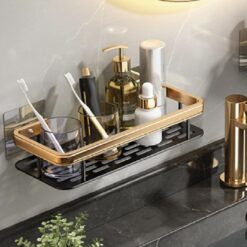 Etagère face salle de bain aluminium noir et doré 50cm