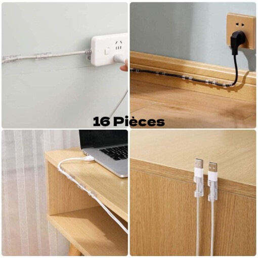 Lot de 16 attaches câble adhésives