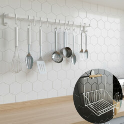 Alternative view of Barre de cuisine 60cm et 12 Crochets avec panier