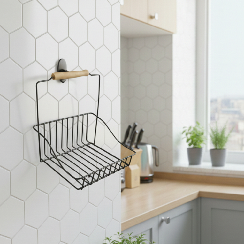 Barre de cuisine 60cm et 12 Crochets avec panier – Image 5