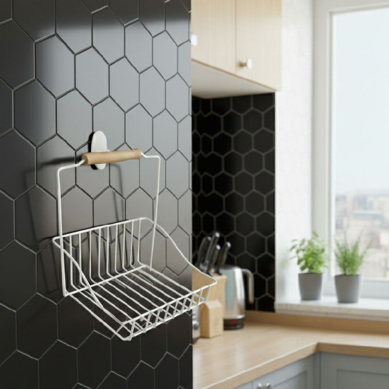 Barre de cuisine 60cm et 12 Crochets avec panier – Image 4