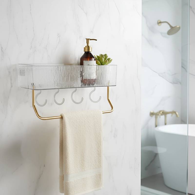 Etagère salle de bain adhésif avec 4 crochets FIRLA – Image 4