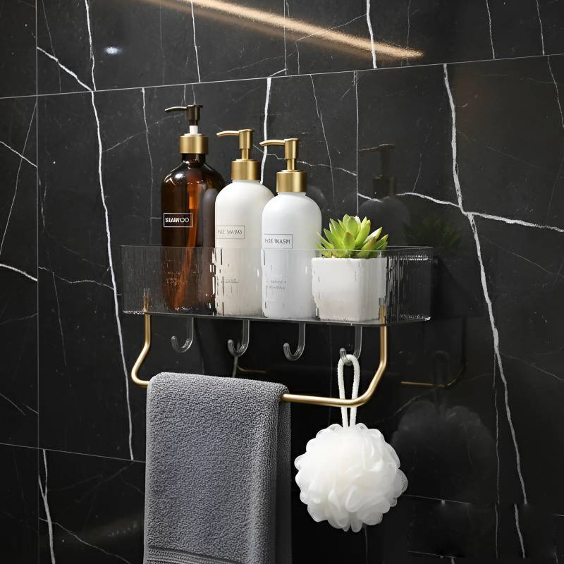 Etagère salle de bain adhésif avec 4 crochets FIRLA