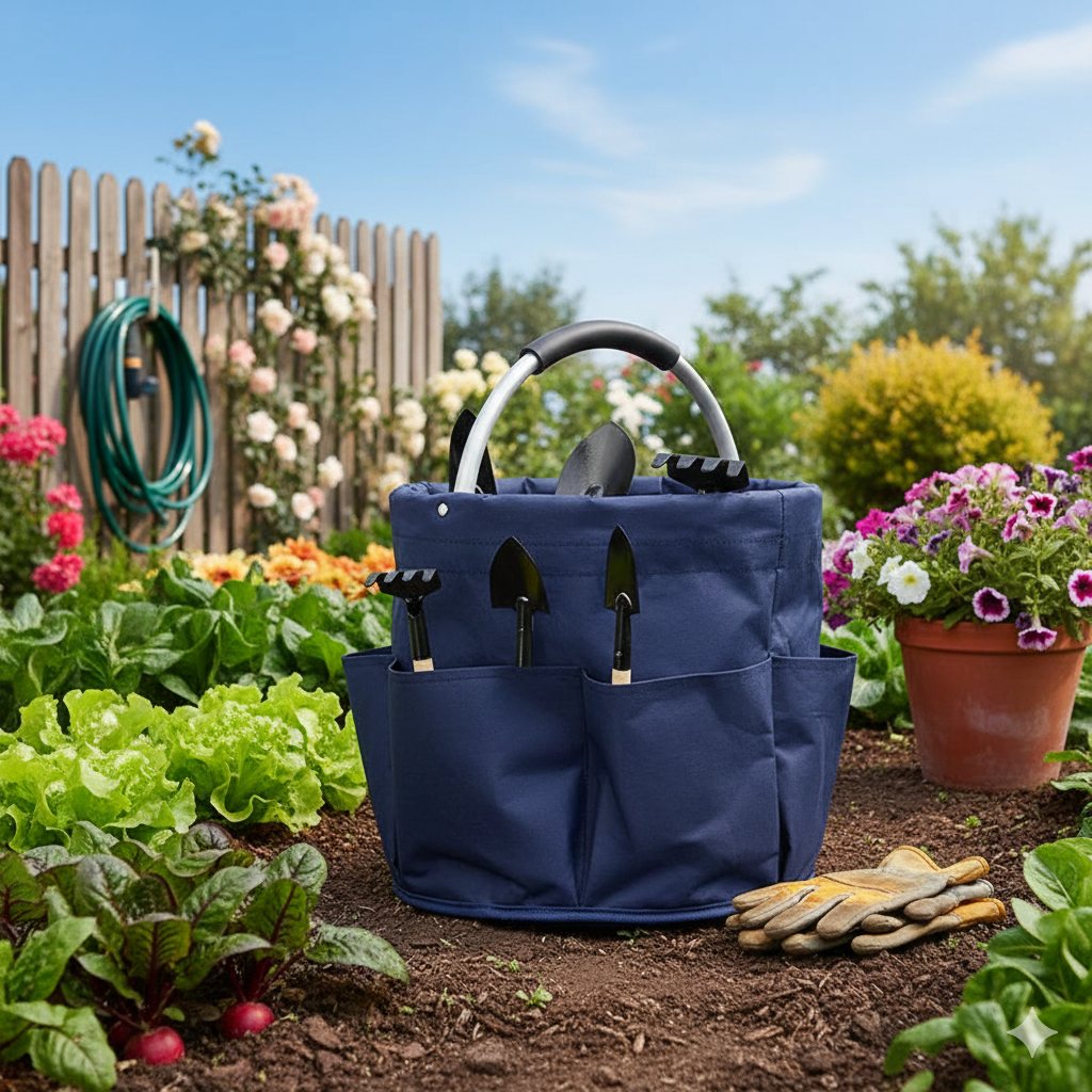 Sac de rangement pliable rond avec 6 poches – Image 2