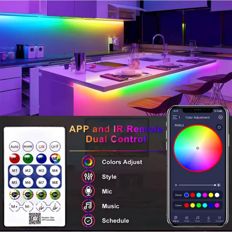 Bande lumineuse télécommandé RGB 5M + application avec synchronisation musicale – Image 3