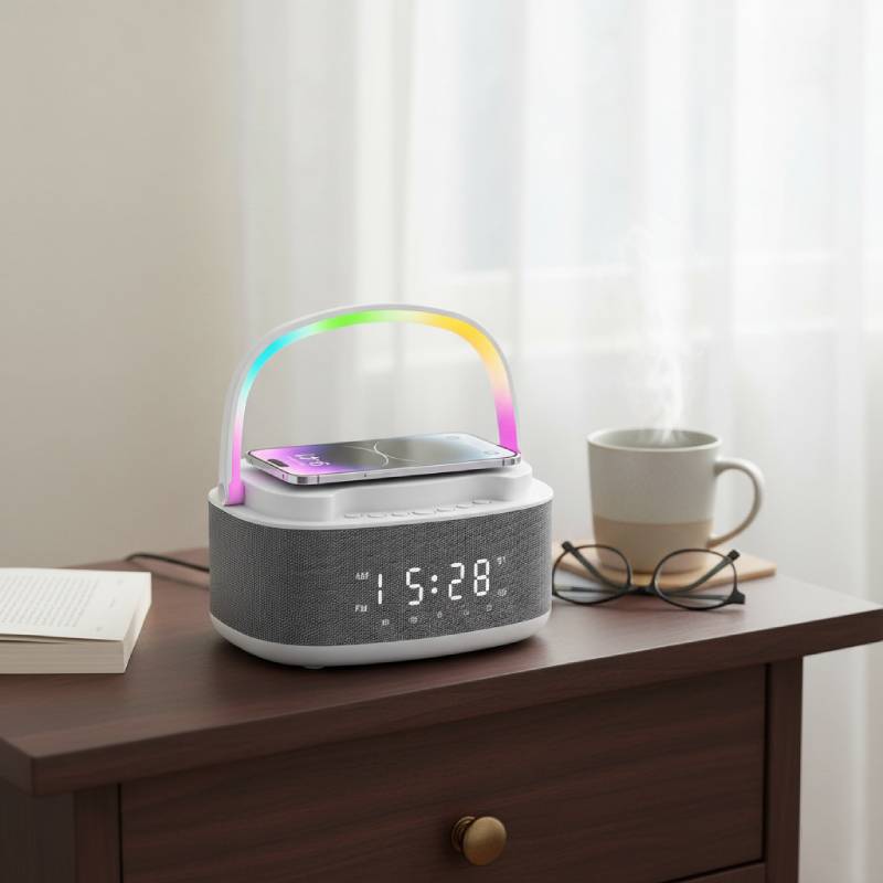 Haut-parleur portable Bluetooth avec chargeur sans fil et réveil numérique – Image 2