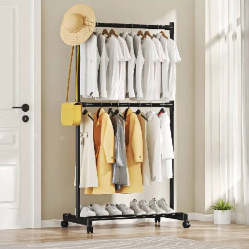 Penderie métallique 3 niveaux avec roues