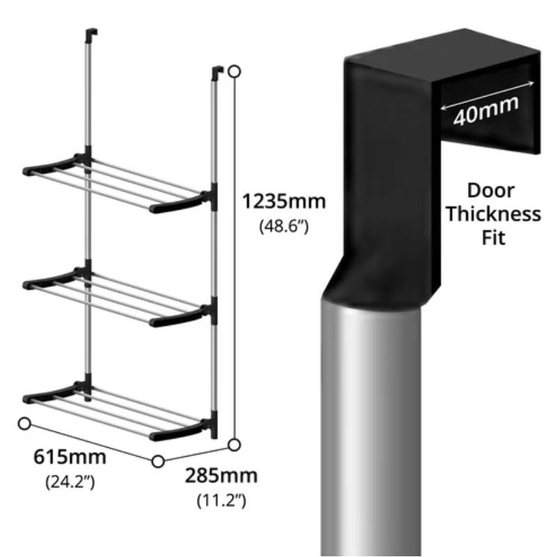 Sèche linge derrière porte pliable 3 Niveaux PERILLA – Image 3