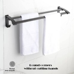 Alternative view of Porte serviettes double Noir en Aluminium avec 2 crochets