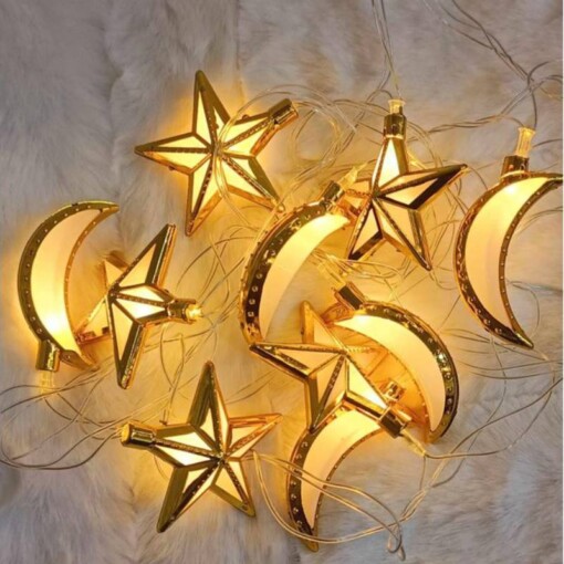 Guirlande lumineuse jaune pour décoration du Ramadan (étoile/croissant)