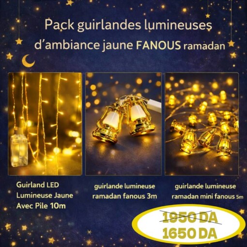 Pack 3 guirlandes lumineuses d'ambiance jaune FANOUS ramadan