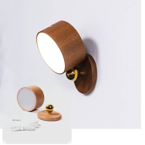 Lampe mural magnétique rechargeable en bois 360°