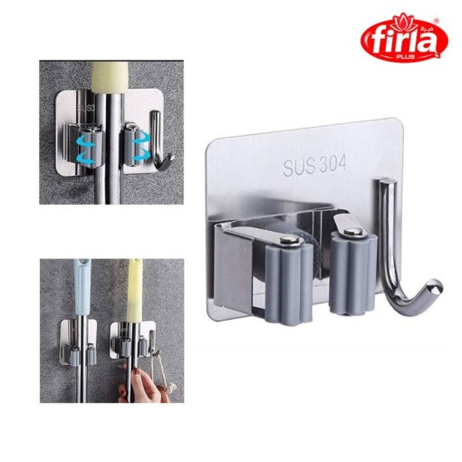 Support balai adhésif avec crochet inox FIRLA