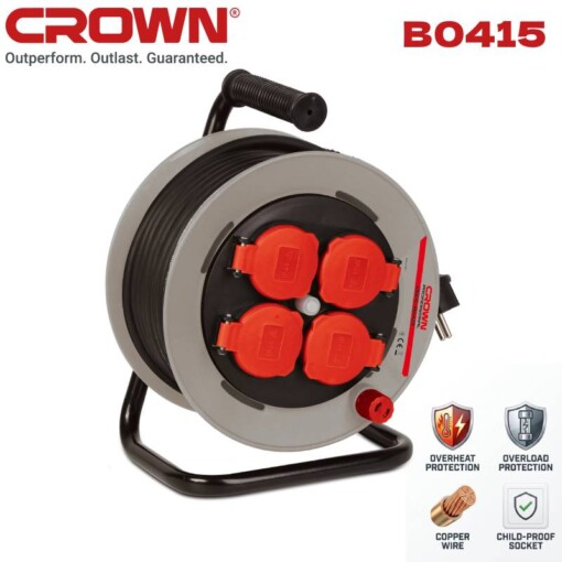Enrouleur de câble 15m 4 ports CROWN B0415