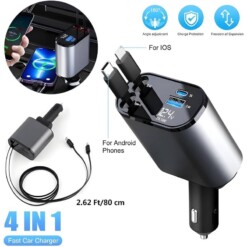 Chargeur de voiture rétractable 4 en 1 charge rapide 120W