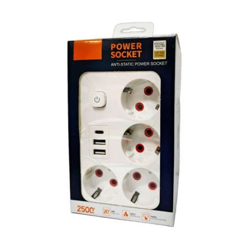 Multiprise à bouton 4 Ports 2 USB 1 TYPE-C 2500W