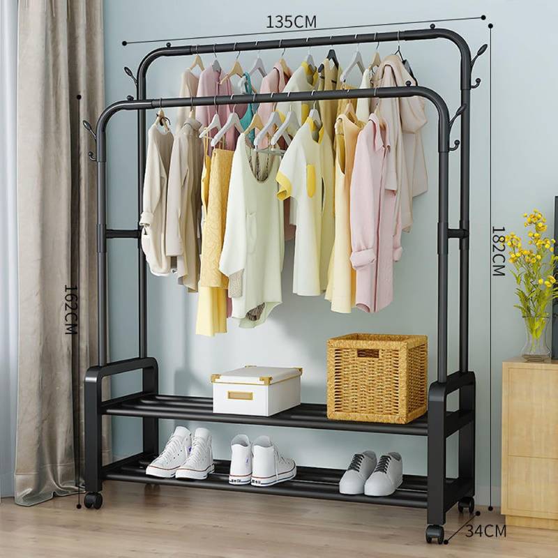 Penderie porte manteau vêtements et chaussures métallique avec roues – Image 3